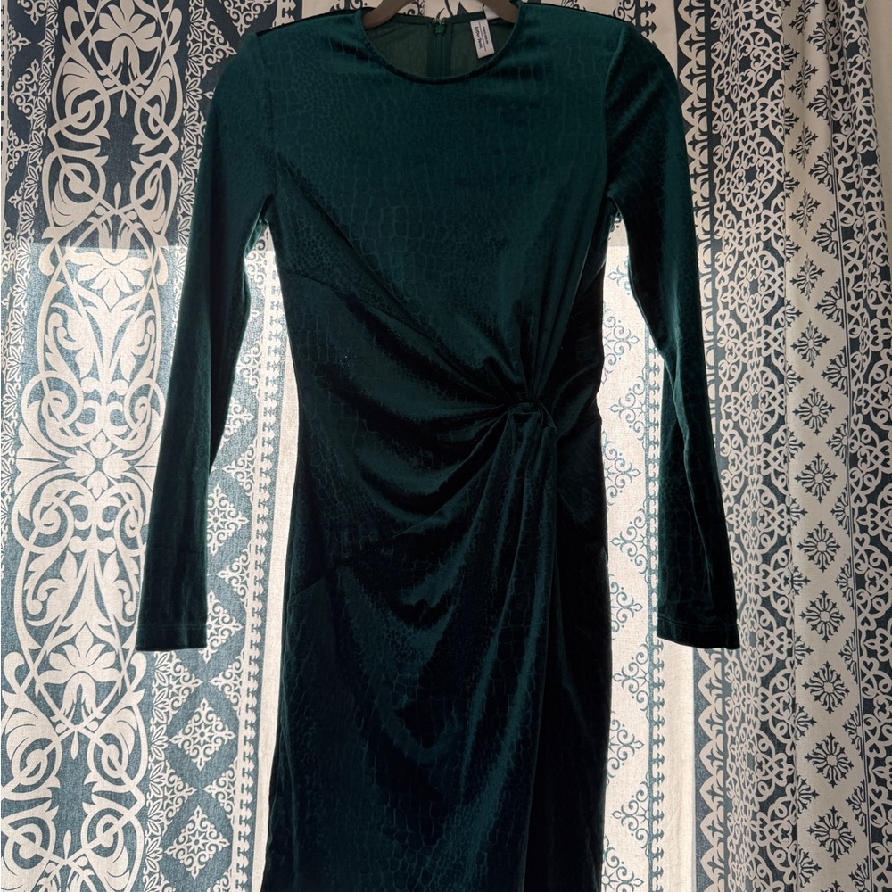 & Other Stories Paris Atelier Green Velvet Long Sleeve Bodycon Dress XS